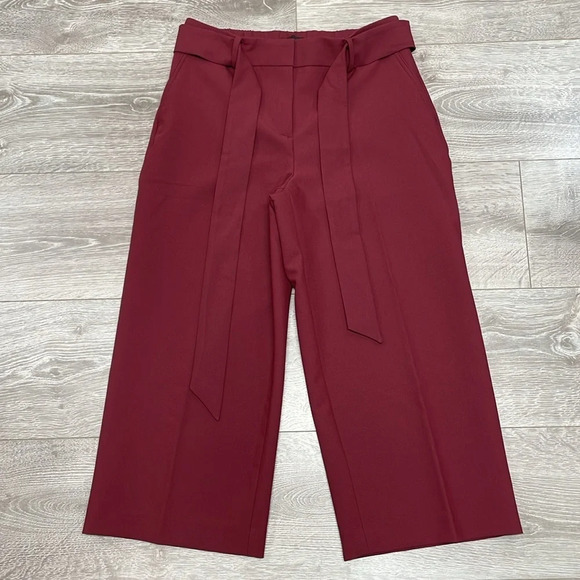NWOT Talbots Belted Wide Leg Crop Pants Burgundy Wine SP - Picture 7 of 15